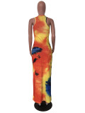 SC Plus Size Tie Dye Print Sleeveless Maxi Tank Dress WAF-5022