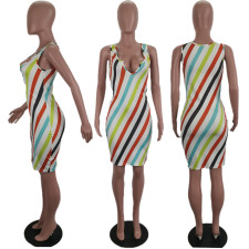 SC Plus Size Colorful Stripe Sleeveless Midi Dress BLI-2060