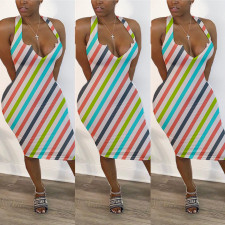 SC Plus Size Colorful Stripe Sleeveless Midi Dress BLI-2060