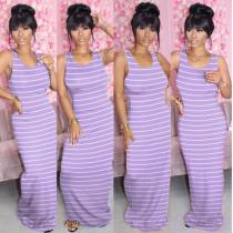 SC Casual Striped Sleeveless Maxi Tank Dress WAF-5015