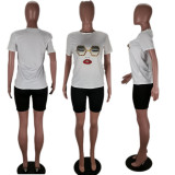 SC Plus Size White Printed Short Sleeve T Shirt BLI-2034