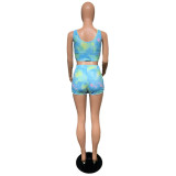 SC Tie Dye Print Tank Top And Shorts 2 Piece Sets QZX-6126