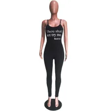 SC Personality Sexy Letter Print Suspenders Tight Jumpsuits BGN-082