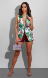 SC Floral Print Notched Neck Sleeveless Blazer Coat BS-1194