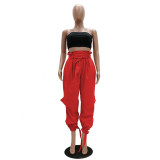 SC Solid Ruffled High Waist Casual Cargo Pants TR-1042