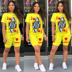 SC Plus Size Poker Print Two Piece Shorts Set SHD-9270
