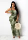 SC Tie Dye Print Sleeveless Sashes Slim Maxi Dress SFY-131
