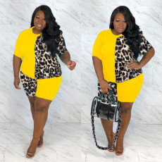 SC Plus Size 5XL Leopard Stitching Two Piece Set OSM2-4200