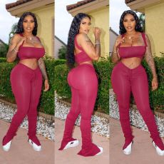 SC Sexy Crop Top Stacked Pants Two Piece Sets OSM-6080