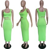SC Solid Spaghetti Strap Maxi Skirt Hollow Two Piece Sets BGN-BN060