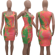 SC Sexy Slim Fashion Tie-dye Sleeveless Dress XYKF-9217