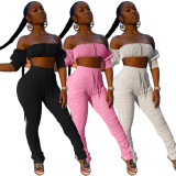 SC Sexy Off Shoulder Stacked Pants Two Piece Sets ASL-6275
