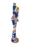 SC Colorful Stripe Oblique Collar Two Piece Pants Set FNN-8506