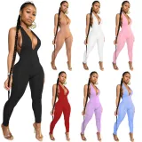 SC Fashion Sexy Backless Deep V Halter Jumpsuit YS-8570
