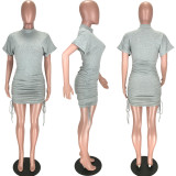 SC Solid Short Sleeve Slim Ruched Mini Dress MN-9252