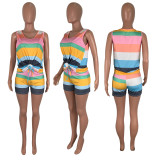 SC Colorful Stripe Sleeveless Two Piece Shorts Set ML-7335
