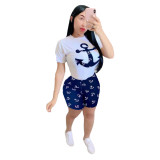 SC Casual Printed Short Sleeve Two Piece Shorts Set LUO-3074