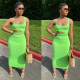 SC Plus Size Solid Crop Top Long Skirt 2 Piece Sets BGN-060