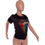 SC Eye Print O Neck Short Sleeve T Shirt Tops ARM-8192
