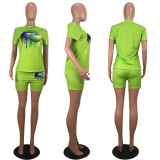 SC Fashion Lip Print T-shirt Shorts Sports Two Piece Set OYF-8061-1