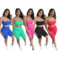 SC Casual Tube Top Shorts Two Piece Set TR-1028