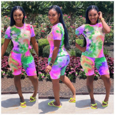 SC Tie Dye Print T Shirt And Shorts 2 Piece Suits YFS-3502