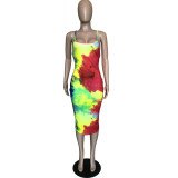 SC Tie Dye Print Backless Slim Midi Slip Dress BGN-058