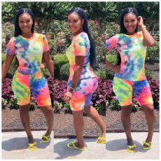 SC Tie Dye Print T Shirt And Shorts 2 Piece Suits YFS-3502