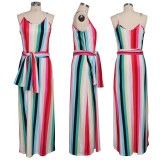 SC Colorful Stripe Spaghetti Strap Loose Maxi Dress SMR-9624