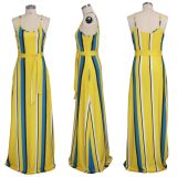 SC Colorful Stripe Sashes Loose Long Slip Dress SMR-9304