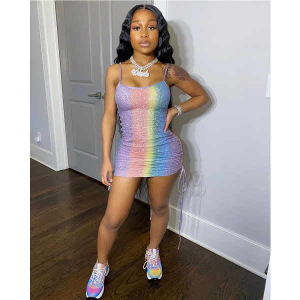 SC Multicolor Glitter Nightclub Suspender Dress Two Ways To Wear ASL-6277