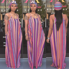 SC Colorful Stripe Loose Maxi Slip Dress Without Headscarf SMR-9308
