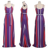 SC Colorful Stripe Sashes Loose Long Slip Dress SMR-9304