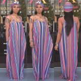 SC Colorful Stripe Loose Maxi Slip Dress Without Headscarf SMR-9308
