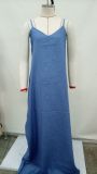 SC Plus Size Spaghetti Strap Loose Denim Maxi Dress SMR-8908