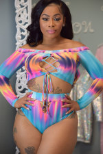 SC Plus Size Tie Dye Print Full Sleeve Bikinis Sets LP-6222