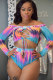 SC Plus Size Tie Dye Print Full Sleeve Bikinis Sets LP-6222
