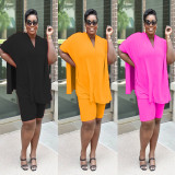 SC Fashion Solid Color Plus Size 5XL Split Top Shorts Suits MAE-2047