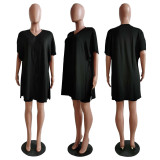 SC Fashion Solid Color Plus Size 5XL Split Top Shorts Suits MAE-2047