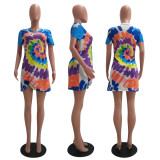 SC Tie Dye Print Ruched V Neck Irregular Mini Dress OYF-8206