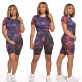 SC Tie Dye Print T Shirt And Shorts Two Piece Sets XMY-9236