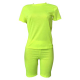 SC Solid O Neck T Shirt And Shorts Two Piece Sets XMY-9171