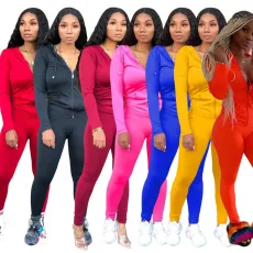 SC Solid Zipper Hoodies Tight Pants Two Piece Sets XMY-9179