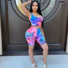 SC Tie Dye Print Sleeveless Two Piece Shorts Set TK-6087