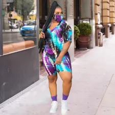 SC Plus Size 5XL Tie Dye T Shirt Shorts Two Piece Sets XMY-9237