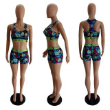 SC Sexy Printed Tank Tops Shorts Two Piece Suits LSL-8038