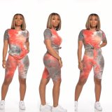 SC Tie Dye Print T Shirt And Shorts Two Piece Sets XMY-9236