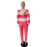 Plus Size Striped Hoodies Long Pants 2 Piece Sets XMY-6005