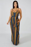 SC Colorful Striped Sashes Loose Maxi Slip Dress XMY-9034
