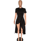 SC Plus Size Solid Ruffled Irregular High Low Long Dress XMY-9033